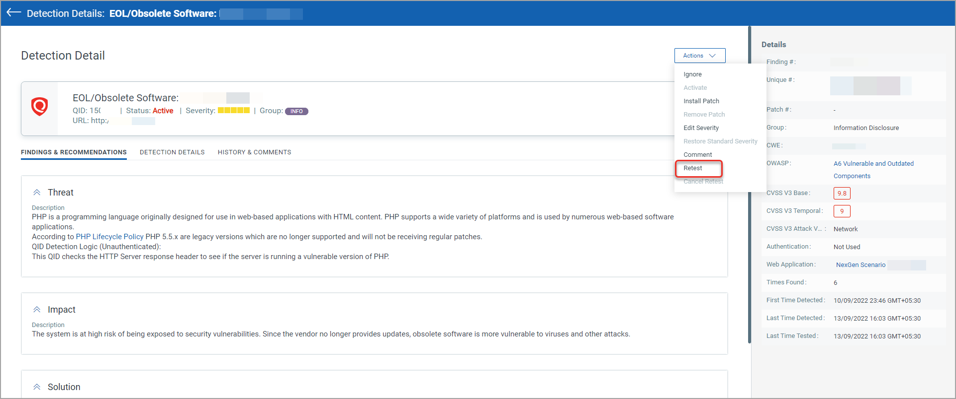retest - detection details.