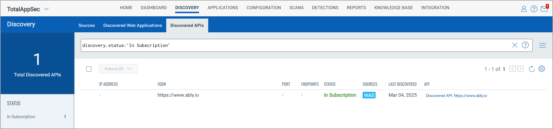 Discovered APIs with quick filter 