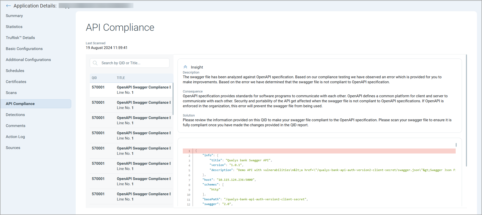 API Compliance tat in Application Details. 