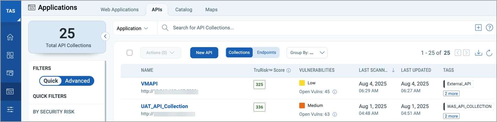 APIs tab in TAS.