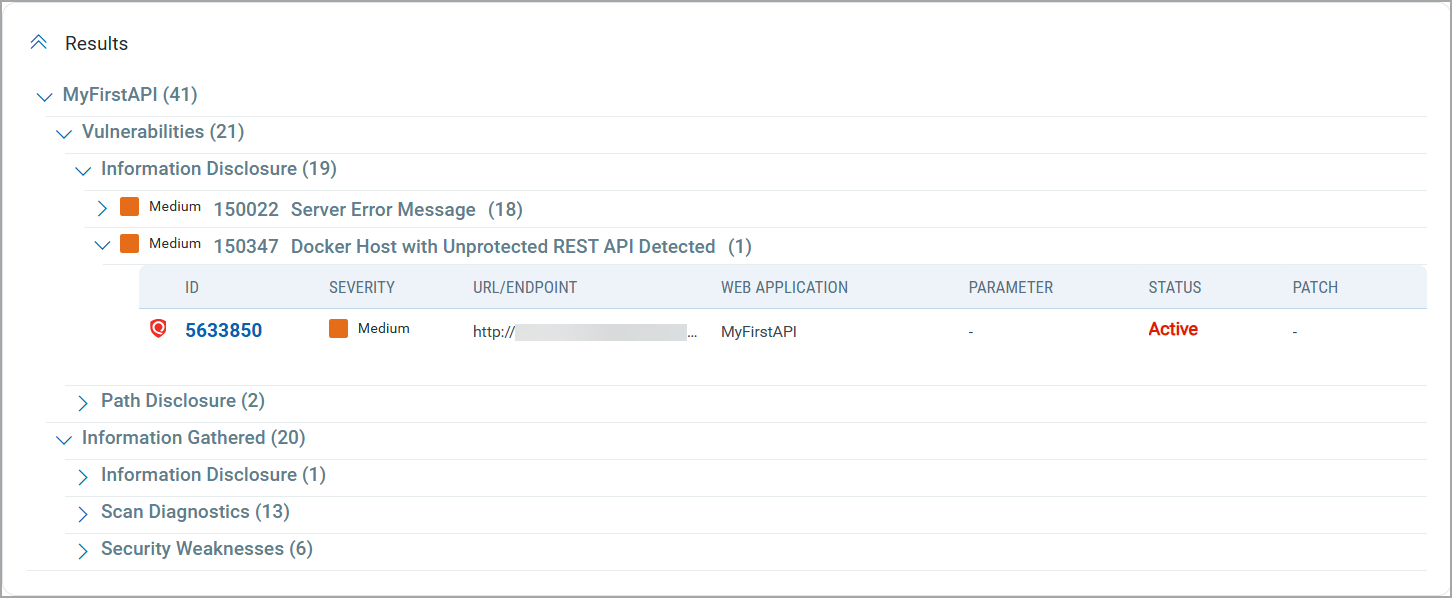 Results section of API report.