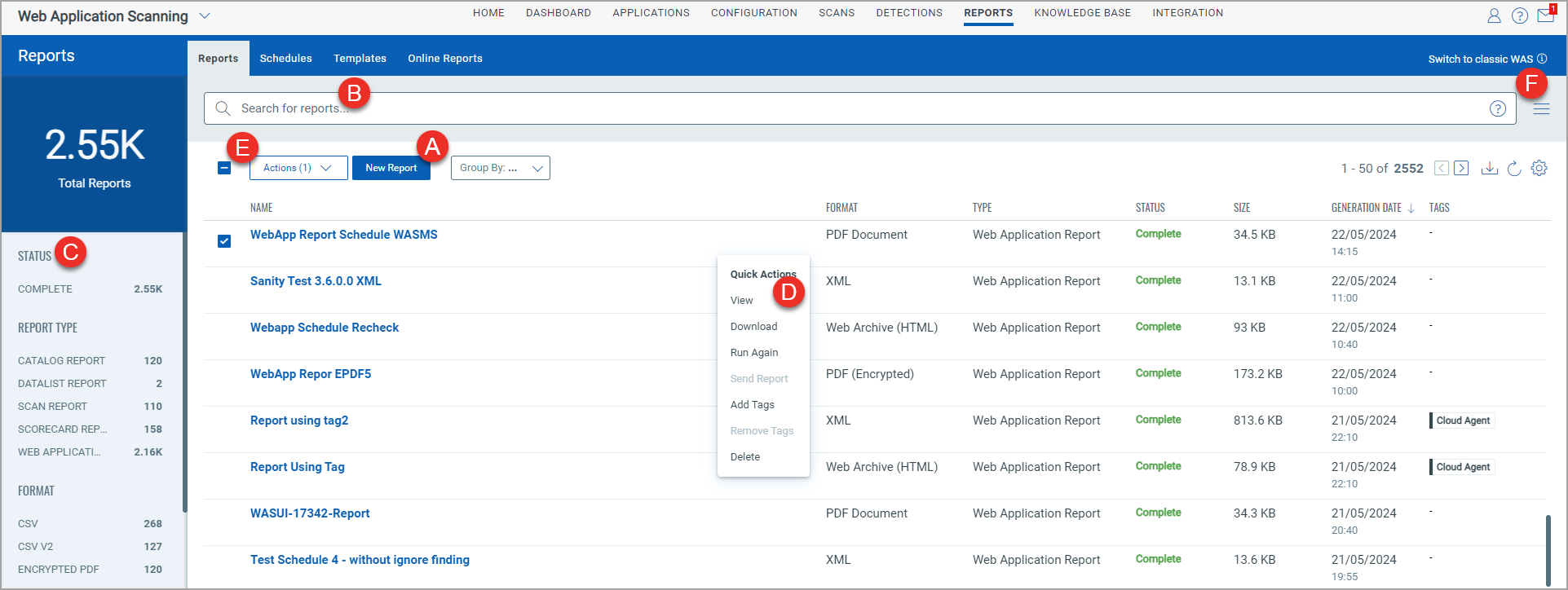 report landing page