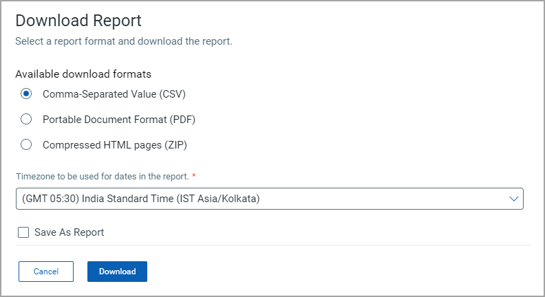 Various formats available for report download.