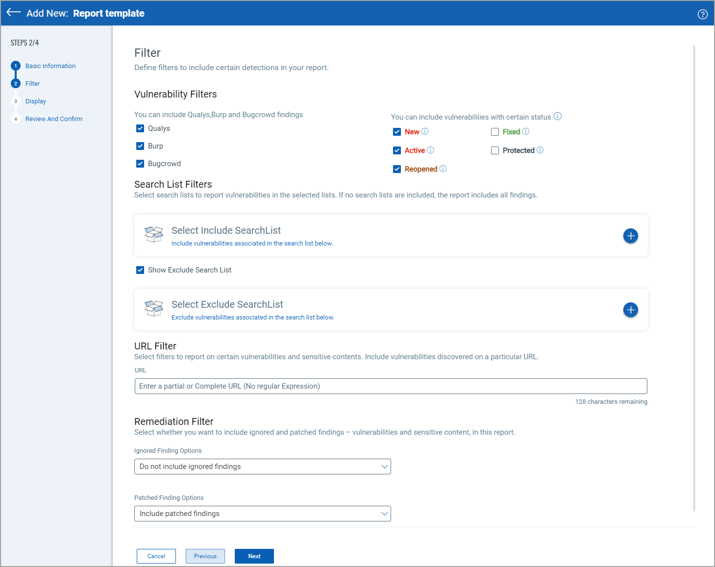 web app and scan template - filters