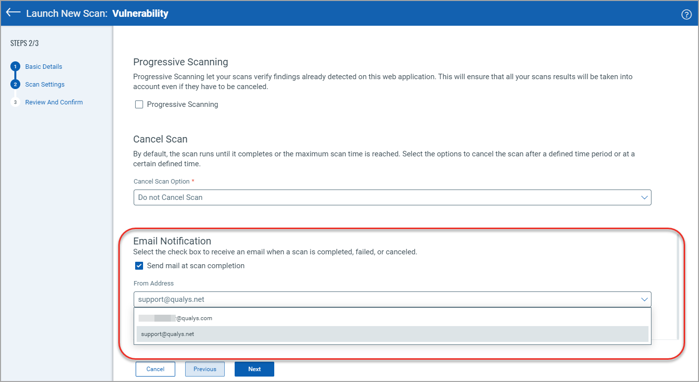 Choose email address to confiure scan completion notification.