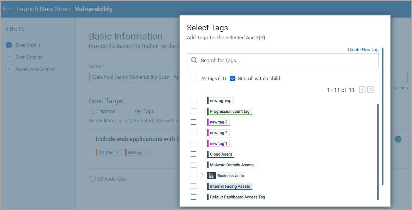 Adding tags to define scan target.