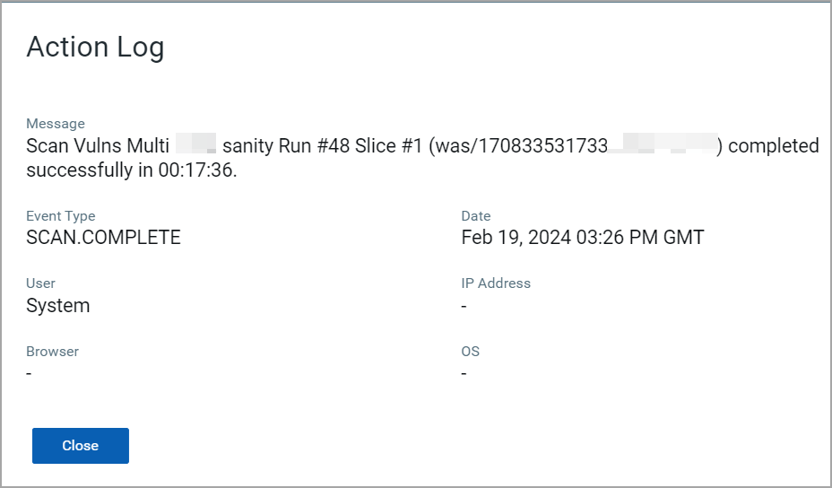 Screenshot showing detailed Action Logs.