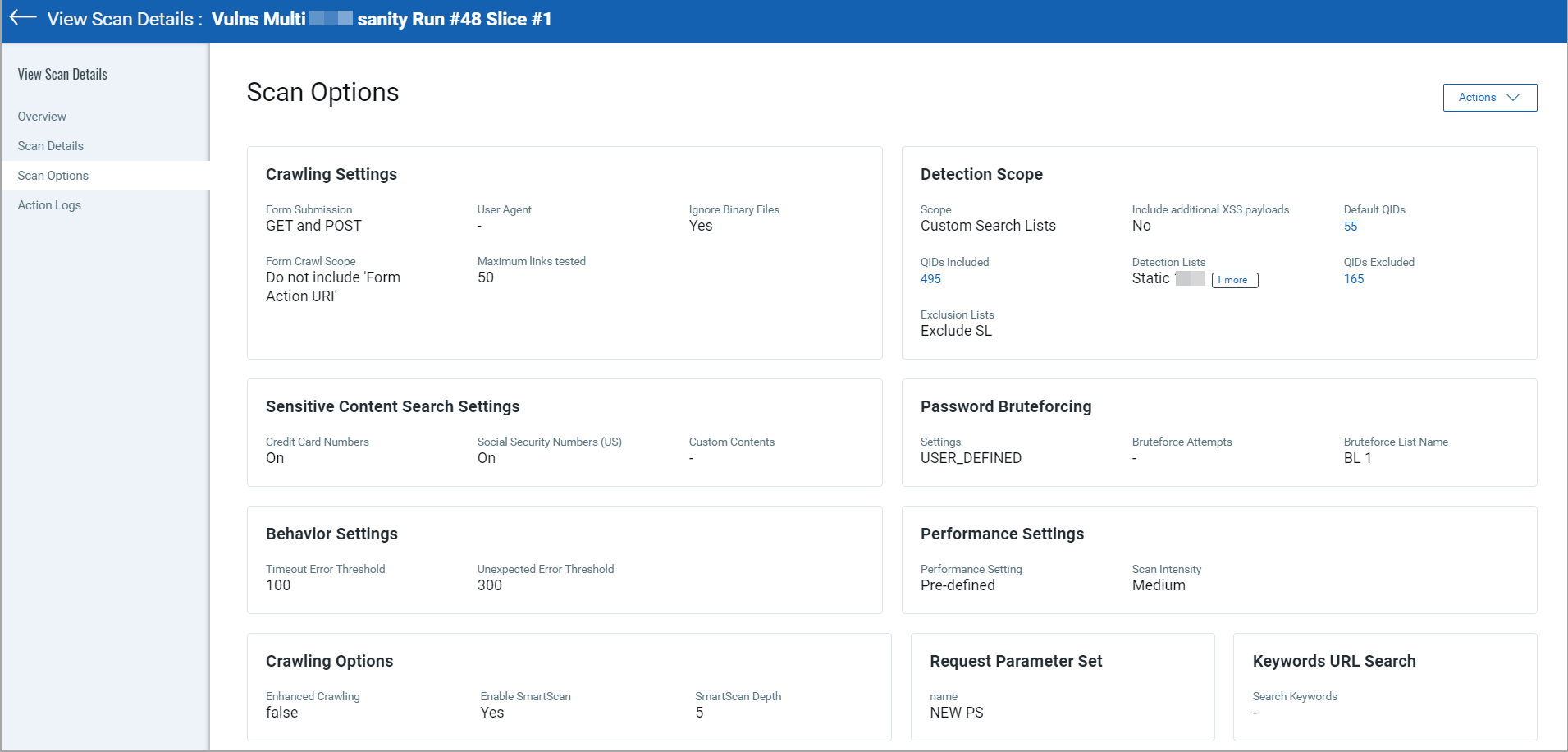Screenshot showing scan options details.