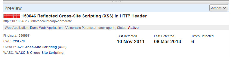 Preview pane displaying the details of the detection you selected from the detection list.