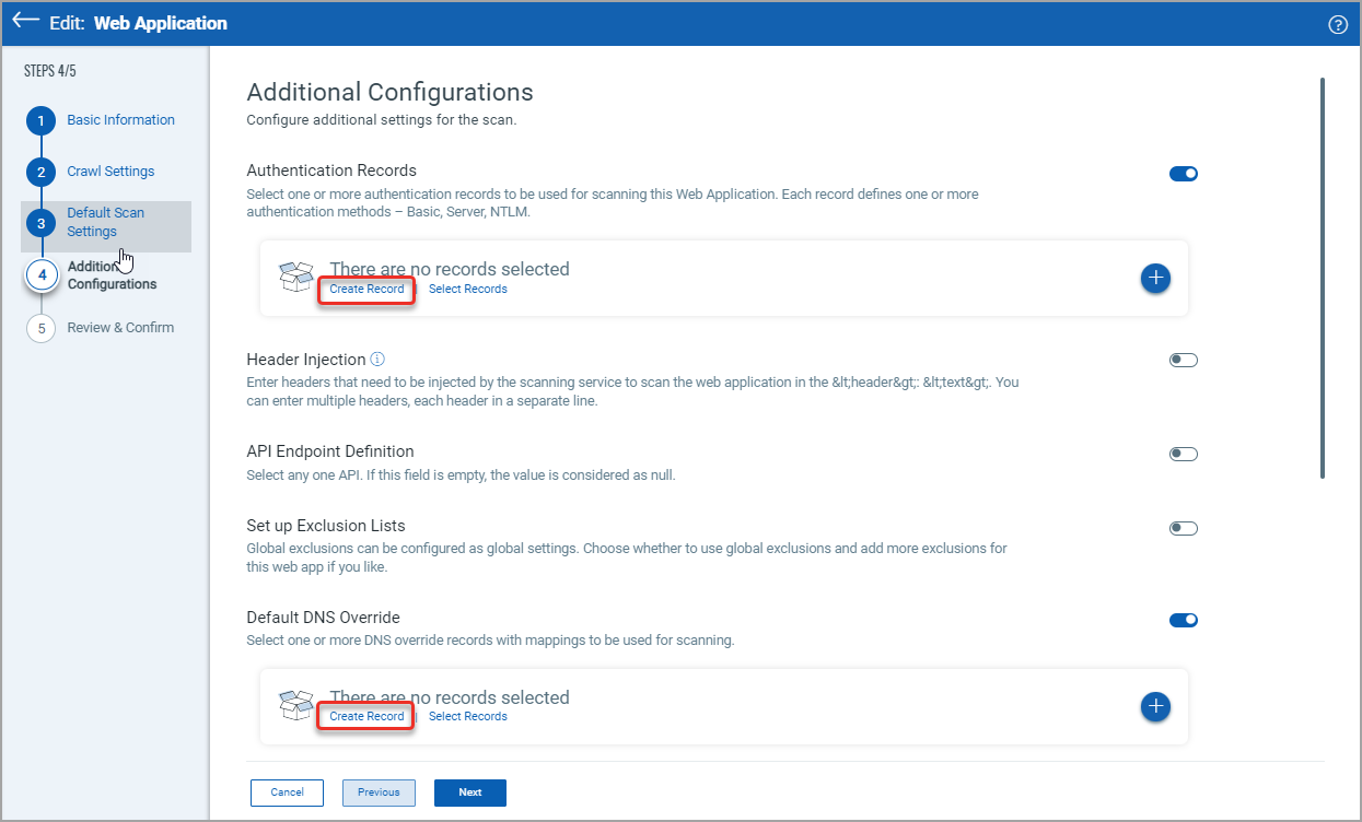 create new authentication and DNS override record in web app creation.