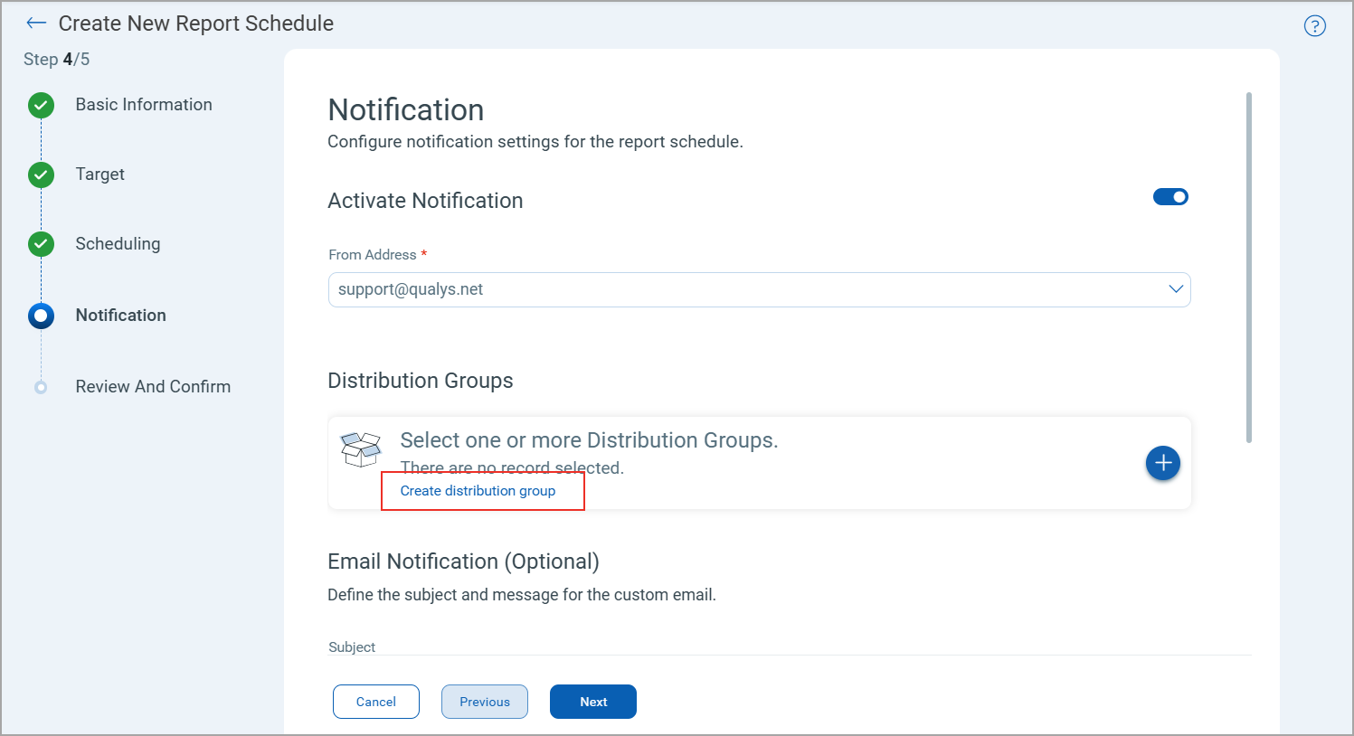 Create distribution group in report scheduling.