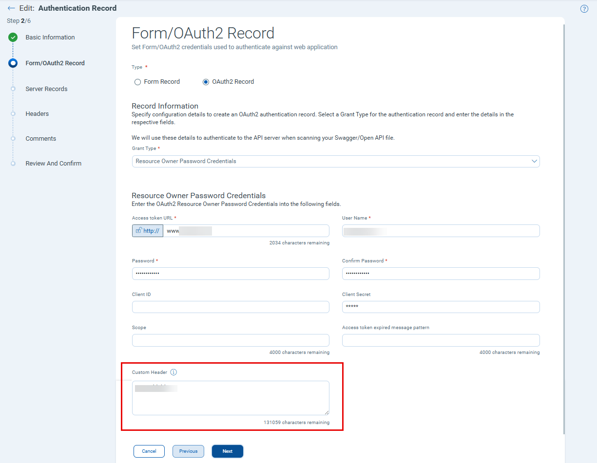 Custom Header field in OAuth2 authentication records