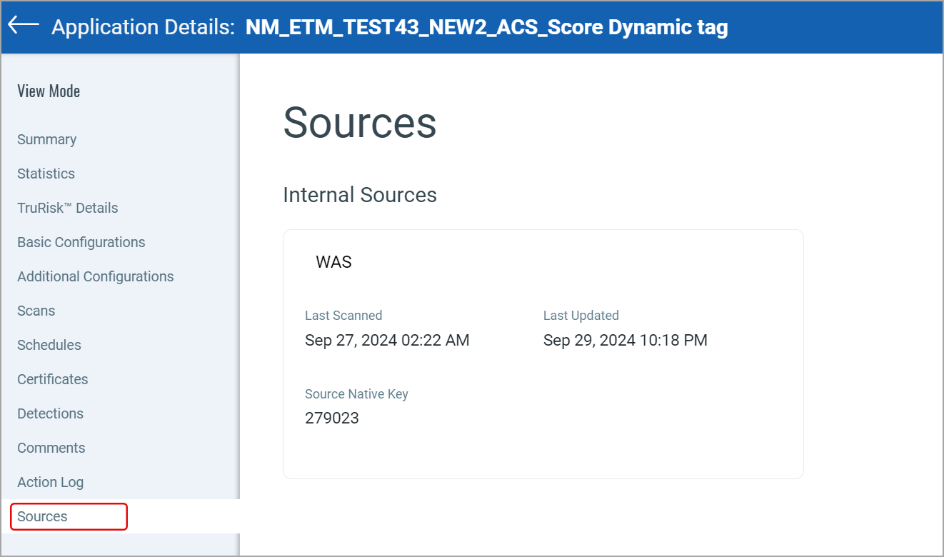 Sources tab in web app details.